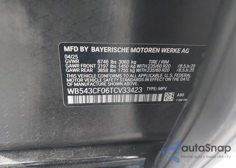 2026 BMW Ix xDrive45 from USA, damaged, VIN WB543CF06TCV33423